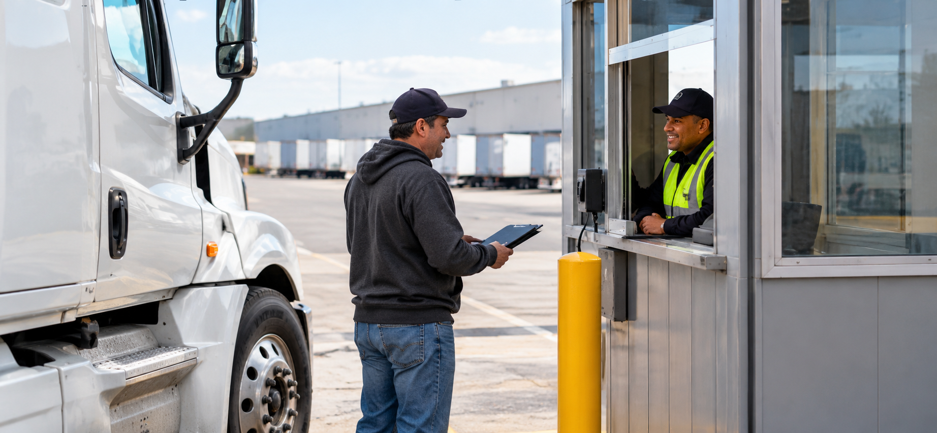 Driver checking in at a gate or kiosk